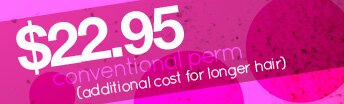 $22.95 Conventional Perm (additional cost for longer hair)